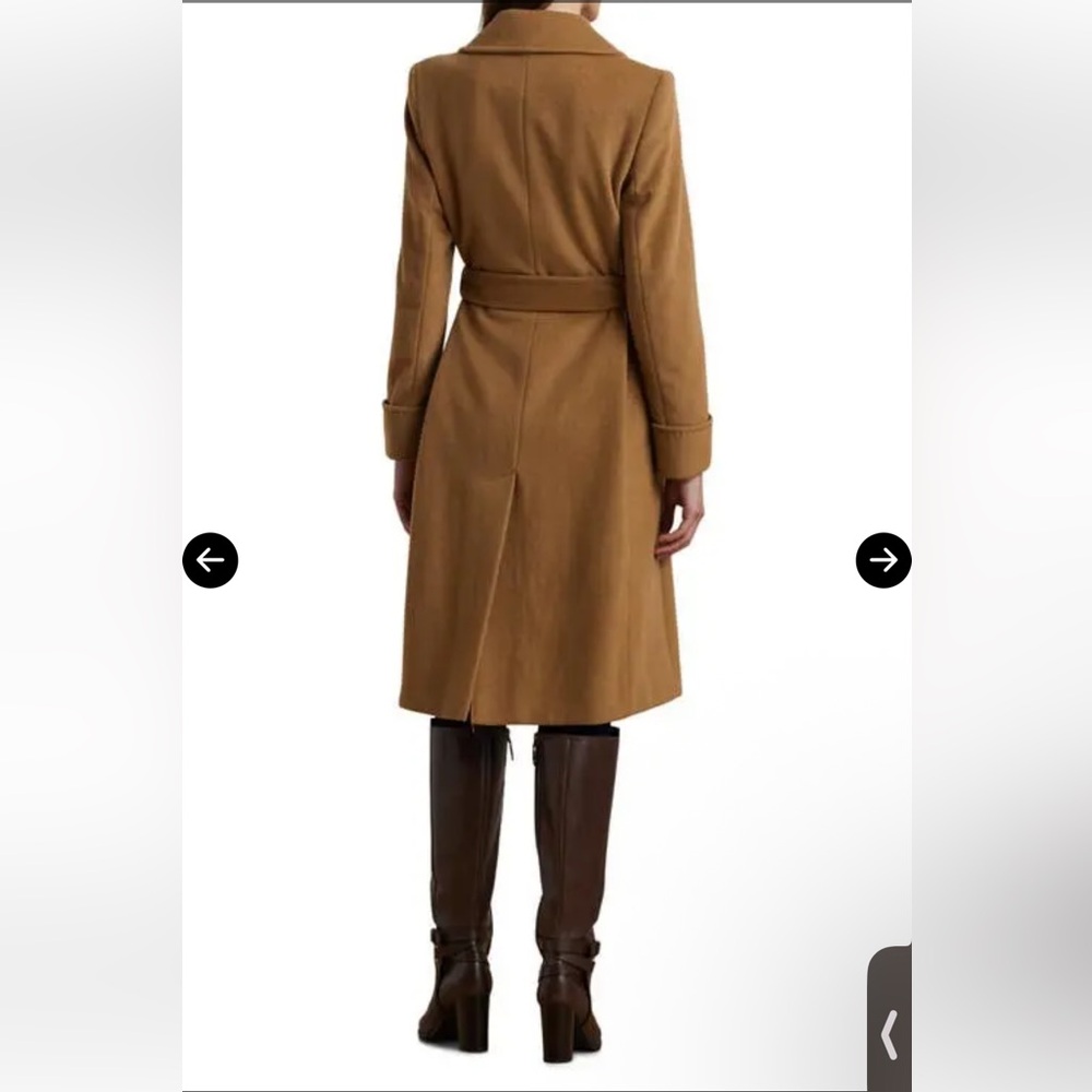 NWT Lauren Ralph Lauren Double-Faced Wool Wrap Coat Honey Tan Belted Size 16 - Picture 13 of 14